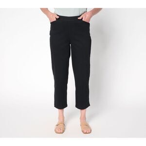 Denim & Co. Women's Plus Sz Pants 2X Twill Straight Leg Crop Pant Black A694601